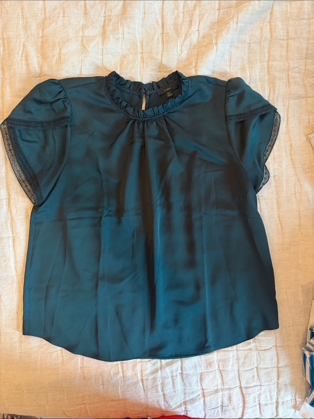 Women’s Short Sleeve Ruffle Neck Blouse - dark green